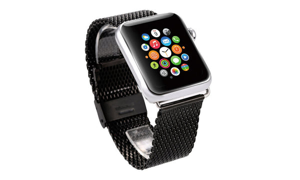 Black Chainmail Stainless Steel Apple Watch Band with Milanese Loop